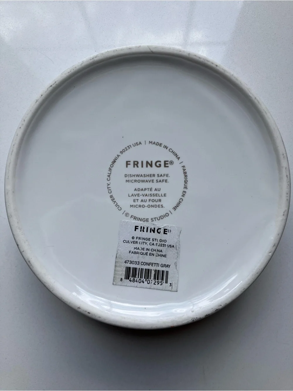 Fringe Studio White Ceramic Pet Bowl with Blue and Gray Confetti